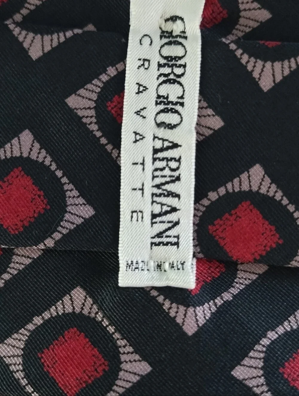 Vintage Giorgio Armani Cravatte Silk Tie Italy Black Red Beige Geometric Luxury